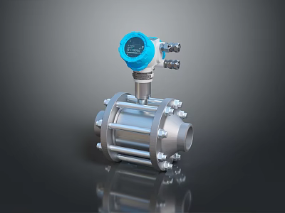 Industrial Flow Meter With Blue Digital Display And Stainless Steel Flange Body 3d model