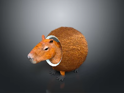 Adorable Capybara In Brown Furry Sphere Enclosure With Head Peeking Out 3d model