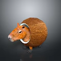 Adorable Capybara In Brown Furry Sphere Enclosure With Head Peeking Out