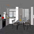 Modern White Kitchen Interior With Dining Table Chairs White Cabinets And Windows 3d model