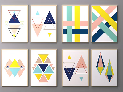 Abstract Geometric Pattern Decorative Wall Art With Colorful Triangles And Lines 3d model