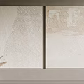Two Textured Beige Wall Art With Dried Flowers In Vase On Countertop Against Light Wall
