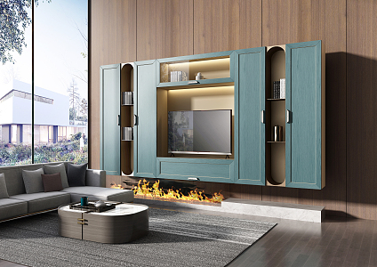 Modern TV Background Cabinet TV Cabinet Bookcase Combination 3d model