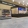 Spacious Modern Cafe Interior With Dessert Snacks Bread Tables Chairs And Pendant Lights