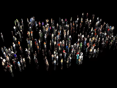 Large Group of Diverse People Standing Closely Together on Black Background 3d model