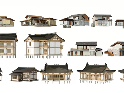 Traditional and Modern House Models Featuring Diverse Roof Styles and Architectural Designs 3d model