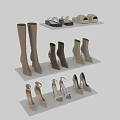 Women's High Heeled Boots And Heels In Beige Brown With Chain Details On White Shelves