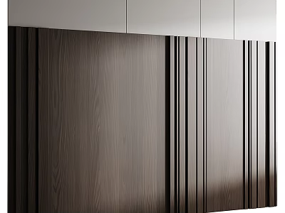 Modern Wooden Interior Wall with Vertical Stripes and Textured Panel Design 3d model