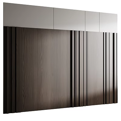 Modern Wooden Interior Wall with Vertical Stripes and Textured Panel Design 3d model