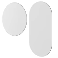 Modern Oval Mirror Design With Potted Plant Vase And Wooden Stump