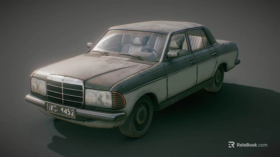 Classic Vintage Sedan With Two Tone Silver And White Body Design 3d model 