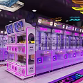 Modern Mall Interior With Purple Neon Lights Vending Machines And Shops Decoration