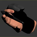 Black Fashion Gloves Displayed On Orange Mannequin Hand Against Dark Background