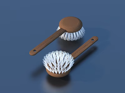 Household Cleaning Brushes With Wooden Handles And White Bristles For Kitchen Use 3d model