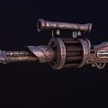 Vintage Firearm With Ornate Copper Finish Decorative Barrel And Revolver Cylinder