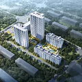 Aerial View Planning of Residential Complex with High Rise Low Rise Buildings Greenery and Roads