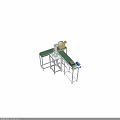 Industrial Conveyor Belt System With Robotic Arm Black Blocks And Open Cardboard Box
