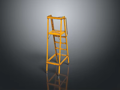 Scenic View Featuring Yellow Ladder On Dark Background With Reflection 3d model