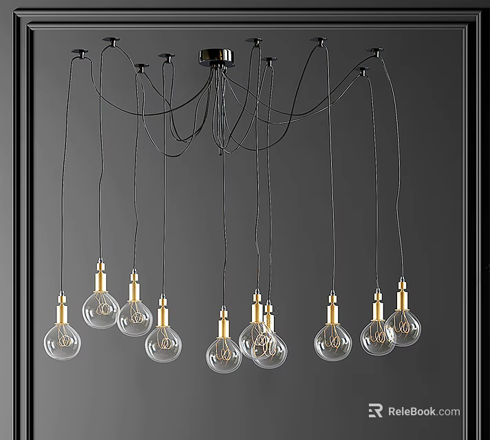 Modern Chandelier With Multiple Transparent Glass Bulbs Golden Bases And Hanging Design 3d model 