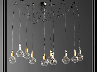 Modern Chandelier With Multiple Transparent Glass Bulbs Golden Bases And Hanging Design 3d model