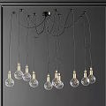 Modern Chandelier With Multiple Transparent Glass Bulbs Golden Bases And Hanging Design