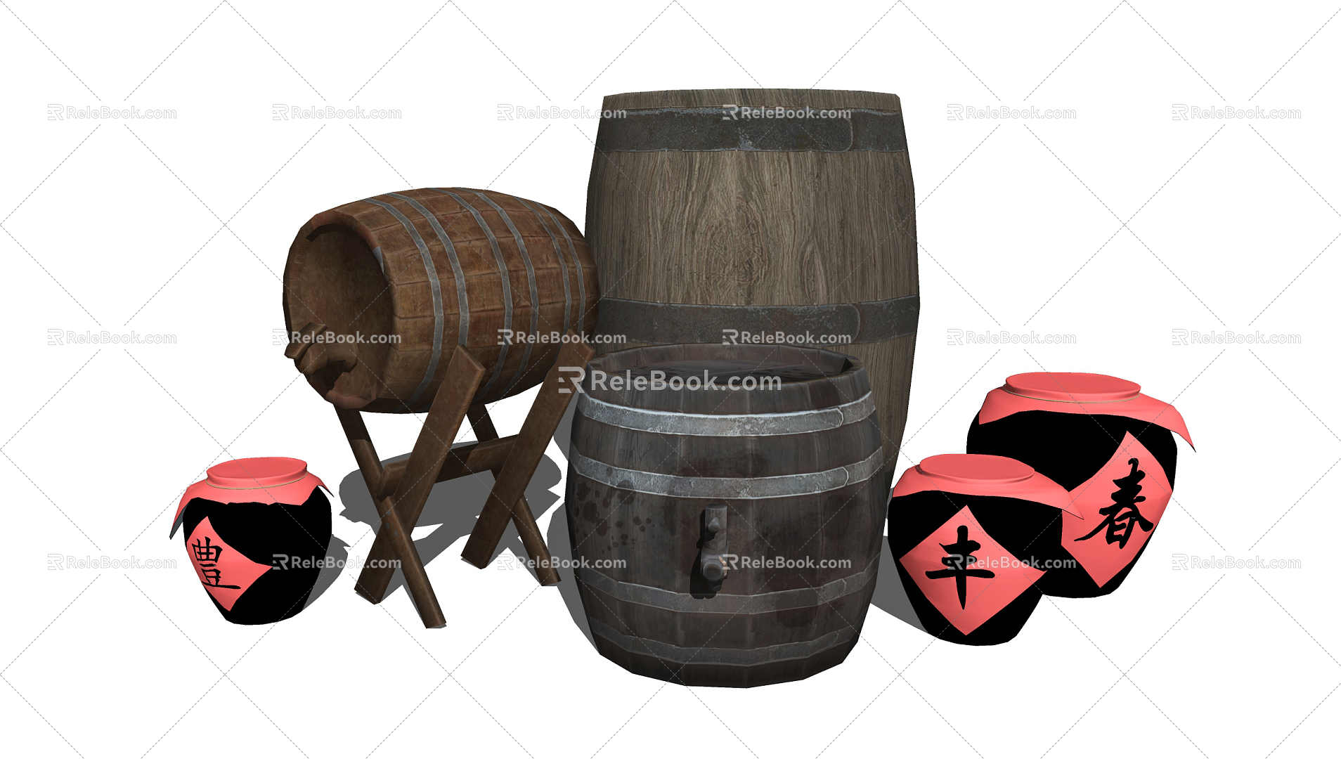 Modern Wine Barrel Wine Barrel Wine Barrel Wine Bottle Nongjiale Sketches model