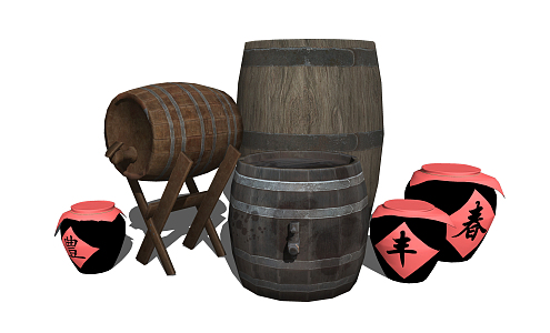 Modern Wine Barrel Wine Barrel Wine Barrel Wine Bottle Nongjiale Sketches 3d model