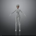 Futuristic 3D Female Character Model With White Tight Suit Standing Pose