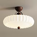 Modern Ceiling Pendant Light With White Ribbed Lampshade And Brown Base 3d model
