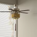 Indoor Ceiling Fan With Blades And Light Fixture Near Window With Blinds