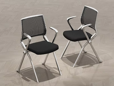 Two Modern Office Chairs With Mesh Backrest Black Seat And Silver Metal Folding Frame 3d model