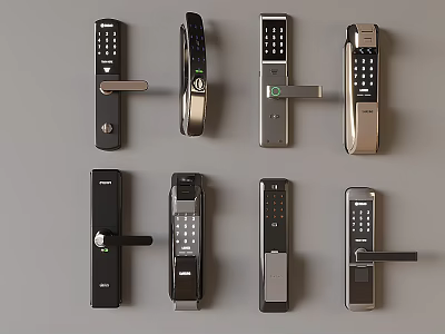 Smart Door Locks With Various Styles Digital Keypads And Fingerprint Recognition For Home Security 3d model