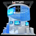 MENARINI Exhibition Booth With Modern Blue Spiral Design And Multiple Screens