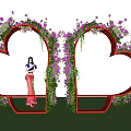 Heart Shaped Archway Landscape Sculpture With Purple Flowers Green Vines And Grassland Under Blue Sky