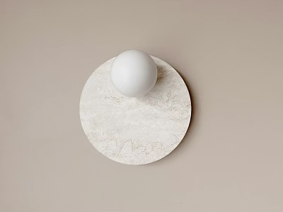 Modern Cream Textured Circular Base Wall Light With White Spherical Bulb On Light Beige Wall 3d model