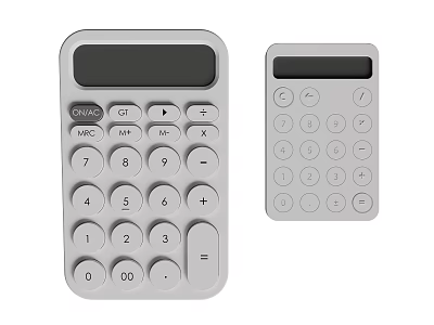 Two White Calculators With Different Sizes Basic Function Buttons And Display Screens 3d model