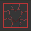 Red Decorative Square Frame With Heart Shape And Puzzle Piece Edges