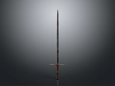 Medieval Long Sword With Cross Hilt And Metallic Blade On Gray Background 3d model