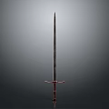 Medieval Long Sword With Cross Hilt And Metallic Blade On Gray Background