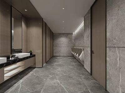Modern Public Restroom Interior With Marble Flooring Washbasins And Stalls 3d model