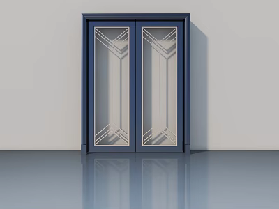 Modern Deep Blue Double Swing Doors With Glass Panels And Geometric Patterns 3d model