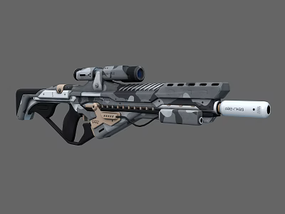 Advanced Sci Fi Rifle With Scope Camouflage Design Long Barrel And Grip 3d model