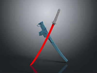Crossed Swords With Blue Hilt Silver Blade And Red Glowing Effect 3d model