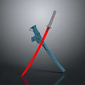 Crossed Swords With Blue Hilt Silver Blade And Red Glowing Effect