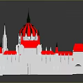 Architectural Model Featuring Red Roof White Walls Multiple Spires Symmetrical Design and Reflection 3d model