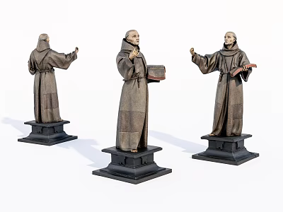 Carved Robed Figures Sculptures in Different Poses with Pedestals and Books 3d model