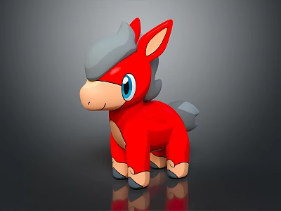 Red Cartoon Pony Toy With Gray Mane And Blue Eyes In 3D Style 3d model