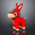 Red Cartoon Pony Toy With Gray Mane And Blue Eyes In 3D Style
