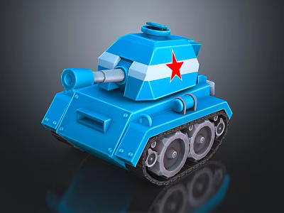 Blue Military Tank with Red Star Turret and Tracks in 3D Model Design 3d model