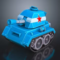 Blue Military Tank with Red Star Turret and Tracks in 3D Model Design